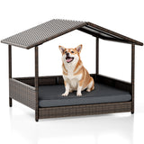Homall Outdoor&Indoor Wicker Dog House with Removable Cushion Dog Shelter Dog Bed with Canopy Raised Dog Bed for Small/Medium Dogs