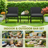 Homall 3 Pieces Patio Bistro Chairs Set, Outdoor PE Rattan Chairs with Cushions and Coffee Table Conversation Set