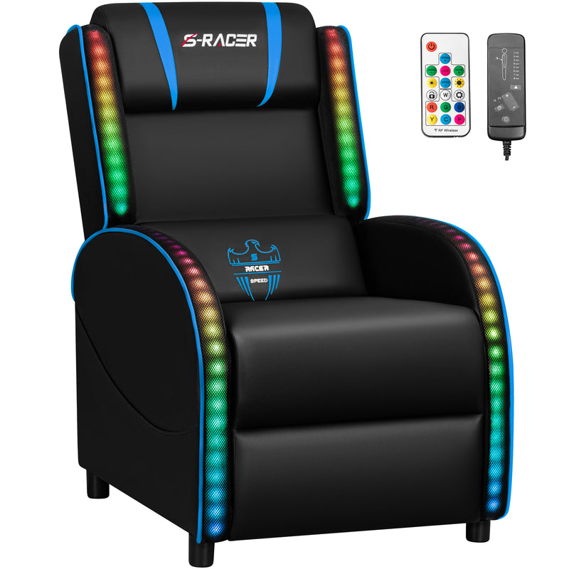 Homall RGB LED Lights Gaming Massage Recliner Chair Racing Style Single Living Room Sofa Ergonomic Home Theater Seating with Massage Lumbar Support