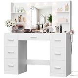 Homall Vanity Desk with Mirror and LED Lights, Makeup Vanity with 7 Drawers & 4 Shelves, Vanity Table with Power Outlet for Bedroom Dressing Room