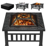 Lacoo 32" Patio Square Fire Pit Table for Patio Backyard BBQ, Ice Storage with Mesh Lid, Poker and Cover, Black