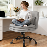 Homall Cross Legged Wide Seat Office Chair with Wheels,Office Armless Desk Chair, Modern Swivel Computer Task Chair Height Adjustable Vanity Chair