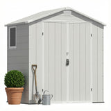 6x4ft Outdoor Plastic Storage Shed with Window,Weather-Resistant, Easy Assembly, Wood-Effect Garden Tool House,Light Gray