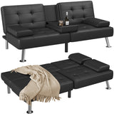 Homall Futon Sofa Bed Faux Leather Couch Modern Convertible Folding Recliner with 2 Cup Holders