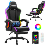 Vyrox RGB Gaming Chair with Massage Lumbar Support, App & Remote Controlled LED Lights, Ergonomic High-Back Computer Chair with Retractable Footrest, Adjustable Armrests
