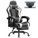 Vyrox PU Leather Gaming Chair with Massage Lumbar Support, Ergonomic High Back Computer Gamer Chair with Adjustable Footrest