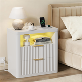 Homall Nightstand with Charging Station & LED Lights, 23'' Wide Heavy-Duty Modern End Table with 2 Drawers & Thickened Top, Bedside Table for Bedroom, Living Room