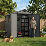 6x8ft Outdoor Plastic Storage Shed with Window,Weather-Resistant, Easy Assembly, Wood-Effect Outdoor Shed for Garden & Tool Storage ,Dark Gray