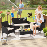 Homall 4 Pieces Patio Conversation Set Outdoor Furniture Rattan Chairs Wicker Seating with Cushion and Table Weather-resistant for Porch Garden Backyard