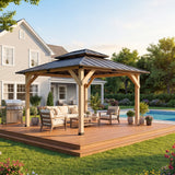 Homall 10x12 FT Wood Gazebo China Fir Permanent Pavilion with Galvanized Steel Hardtop Double Roof for Patio Garden Backyard