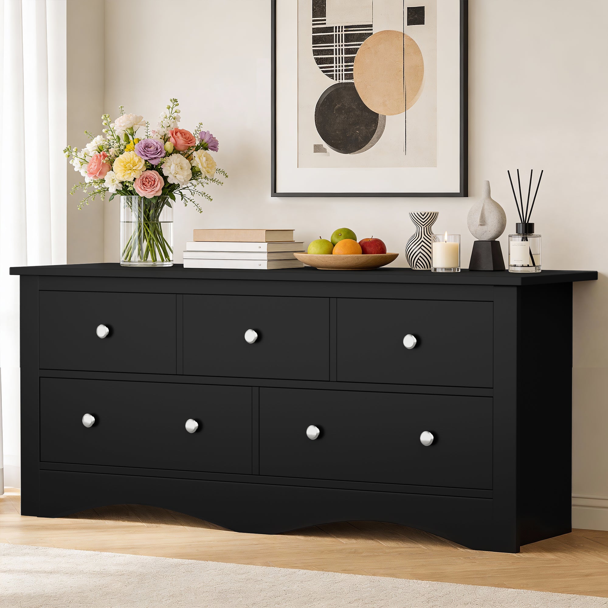 modern wood dresser for bedroom Mid Century Modern Dresser Farmhouse Wooden Storage Cabinet with 4 Drawers