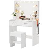 Homall Makeup Vanity Set with Mirro & 3 Modes Lights, Vanity Desk with Stool & Storage Drawers Shelves, Vanity Table with Power Outlet for Bedroom Dressing Room