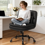 Homall Cross Legged Wide Seat Office Chair with Wheels,Office Armless Desk Chair, Modern Swivel Computer Task Chair Height Adjustable Vanity Chair