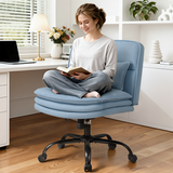 Homall Cross Legged Wide Seat Office Chair with Wheels,Office Armless Desk Chair, Modern Swivel Computer Task Chair Height Adjustable Vanity Chair