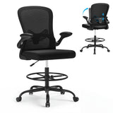 Vyrox Ergonomic Drafting Chair, Office Chair with Adjustable Foot Ring & Lumbar Support, Standing Desk Chair with Flip-up Armrests, Black
