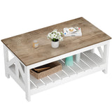 Homall 39" 2-Tier Farmhouse Coffee Table Wood Center Table with Storage Shelf for Living Room