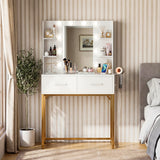Homall Vanity Desk with Mirror, Power Outlet & LED Lights, Makeup Vanity Table with 2 Drawers & 4 Shelves, Dressing Table for Bedroom Dressing Room