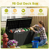 Homall 98 Gallon Deck Box with Lockable Lid, Waterproof Outdoor Storage Container for Patio, Garden & Backyard, Black