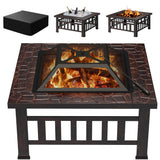 Lacoo 32" Patio Square Fire Pit Table for Patio Backyard BBQ, Ice Storage with Mesh Lid, Poker and Cover, Black