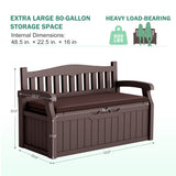 Homall 80 Gallon Plastic Storage Bench Made Of Durable Weatherproof Resin And Deck-Box Organized Storage Compartment For Outdoor Patios And Lawns