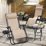 Homall Outdoor Zero Gravity Chair Folding Recline Patio Portable Lounge Chairs Set of 3 with Cupholder and Table, Beige