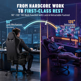Vyrox Gaming Chair with Adjustable Lumbar Support and Footrest, Ergonomic High Back Reclining Computer Chair, Black