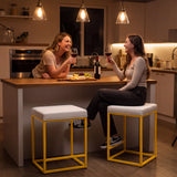 Vyrox Bar Stools Set of 2, 24 Inch Counter Height Bar Stools with Footrest, PU Leather Upholstered Counter Stool for Kitchen, Gold