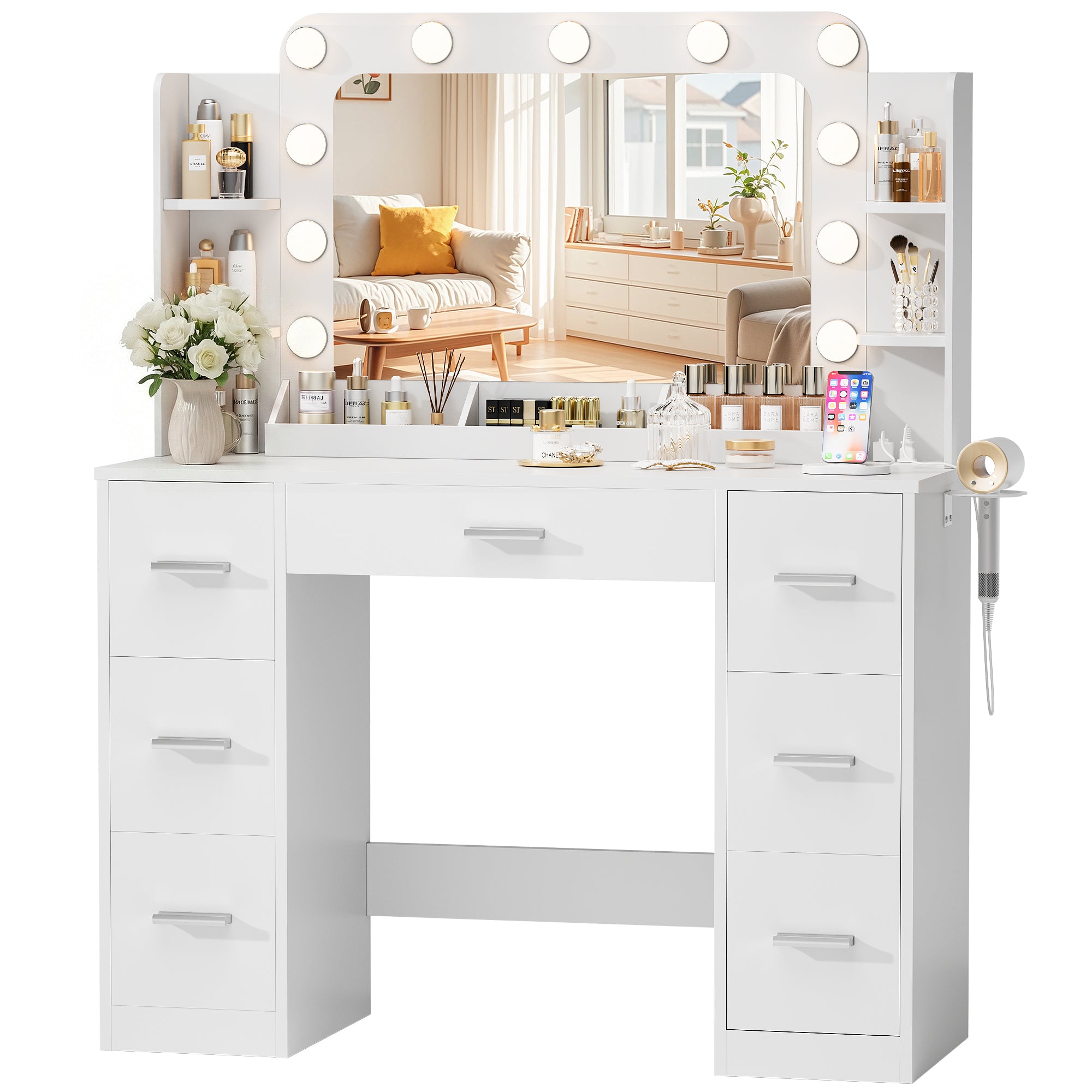 vanity dresser with mirror Homall Vanity Desk with Lights & Mirror, Makeup Vanity Table with Powe –  homalldirect