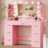 Homall Vanity Desk with Lights & Mirror, Makeup Vanity Table with Power Outlet & Storage for Bedroom Dressing Room, White