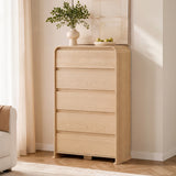 Homall 5 Drawer Tall Dresser for Bedroom, Narrow Dresser Chest of Drawers with Rounded Corners & Handleless Design, Modern Wood Storage Dresser Organizer for Small Space, Living Room