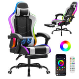 Vyrox RGB Gaming Chair with Massage Lumbar Support, App & Remote Controlled LED Lights, Ergonomic High-Back Computer Chair with Retractable Footrest, Adjustable Armrests