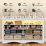 Homall 6 Drawer Double Dresser with Charging Station, Modern Chest of Drawers with LED Light, Storage Dresser Chest for Bedroom Living Room