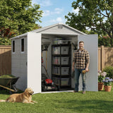 6x8ft Outdoor Plastic Storage Shed with Window,Weather-Resistant, Easy Assembly, Wood-Effect Outdoor Shed for Garden & Tool Storage ,Light Gray