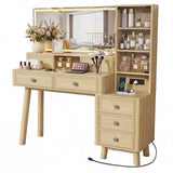 Homall 48'' Makeup Vanity Set with Large Mirror & LED Lights, Retro Vanity Desk with 7 Drawers & 3 Shelves, Vanity Table with Charging Station for Bedroom