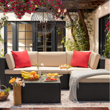LACOO 5 Pieces Patio Sectional Set PE Rattan Outdoor All-Weather Wicker Conversation Set with Table