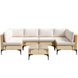 Homall 7 Pieces Patio Furniture Conversation Set Outdoor Wicker Premium PE Rattan Sofa with Tempered Glass Coffee Table All-Weather for Garden Poolside Porch,Beige