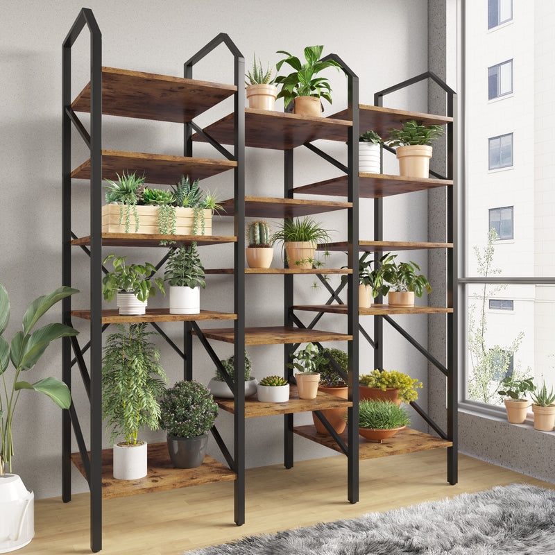 Homall Open Display Shelf with Storage Cabinet Triple Wide Tiers Industrial Bookcases and Bookshelves with Wood and Metal Frame