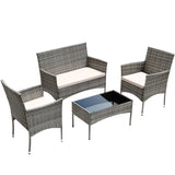 Lacoo 4 Pieces Patio Furniture Set Outdoor Conversation Wicker Rattan Chairs Seating with cushion and Glass Table Weather-Resistant for Garden Backyard Porch, Gray and Beige