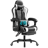 Lacoo PU Leather Gaming Chair Massage Ergonomic Gamer Chair Height Adjustable Computer Chair with Footrest & Lumbar Support,White