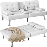 Homall Futon Sofa Bed Faux Leather Couch Modern Convertible Folding Recliner with 2 Cup Holders