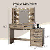 Homall Makeup Vanity Desk with LED Lights, Mirror & Power Outlet, Dressing Table with 4 Shelves and 5 Drawers, Vanity Set & Nightstand for Bedroom