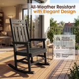 Homall Oversized HDPE Outdoor Rocking Chair, All-Weather Patio Rocker with Wide Armrests, Heavy-Duty 300LBS Outdoor Rocker Chair for Porch, Lawn & Backyard, Black