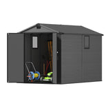 6x10ft Outdoor Plastic Storage Shed with Window-Weather-Resistant, Easy Assembly, Wood-Effect Garden Tool House,Dark Gray