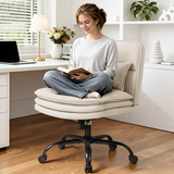 Homall Cross Legged Wide Seat Office Chair with Wheels,Office Armless Desk Chair, Modern Swivel Computer Task Chair Height Adjustable Vanity Chair