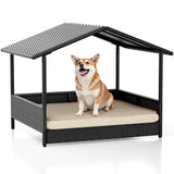 Homall Outdoor&Indoor Wicker Dog House with Removable Cushion Dog Shelter Dog Bed with Canopy Raised Dog Bed for Small/Medium Dogs