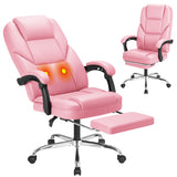 Vyrox Ergonomic Executive Office Chair with Massage Lumbar Support & Footrest, Reclining High Back Leather Office Chair with Padded Armrests, Adjustable Height Desk Chair
