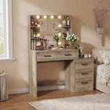 Homall Makeup Vanity Desk with LED Lights, Mirror & Power Outlet, Dressing Table with 4 Shelves and 5 Drawers, Vanity Set & Nightstand for Bedroom