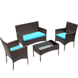 Lacoo 4 Pieces Patio Conversation Set Outdoor PE Rattan Wicker Chairs Set and Table
