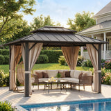 Homall 10x12 FT Hardtop Gazebo with Aluminum Frame Galvanized Steel Double Roof & Mosquito Net and Curtains for Garden Patio Lawns