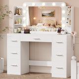 Homall Vanity Desk with Lights & Mirror, Makeup Vanity Table with Power Outlet & Storage for Bedroom Dressing Room, White